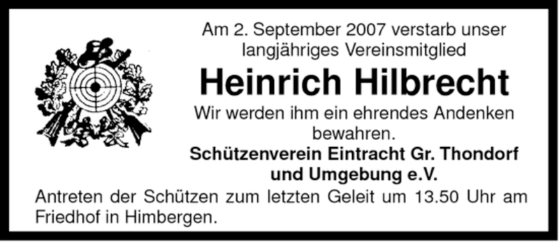  Traueranzeige für Heinrich Hilbrecht vom 05.09.2007 aus ALLGEMEINE ZEITUNG UELZEN