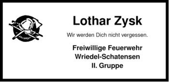 Traueranzeige von Lothar Zysk von ALLGEMEINE ZEITUNG UELZEN
