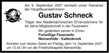 Traueranzeige von Gustav Schneck von ALLGEMEINE ZEITUNG UELZEN