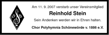 Traueranzeige von Reinhold Stein von ALLGEMEINE ZEITUNG UELZEN