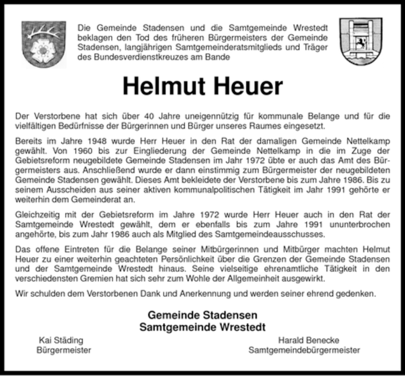  Traueranzeige für Helmut Heuer vom 19.09.2007 aus ALLGEMEINE ZEITUNG UELZEN