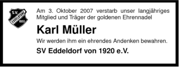 Traueranzeige von Karl Müller von ALLGEMEINE ZEITUNG UELZEN