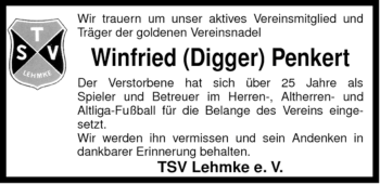 Traueranzeige von Winfried Penkert von ALLGEMEINE ZEITUNG UELZEN