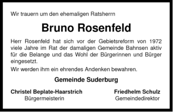 Traueranzeige von Bruno Rosenfeld von ALLGEMEINE ZEITUNG UELZEN