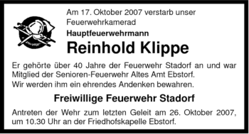 Traueranzeige von Reinhold Klippe von ALLGEMEINE ZEITUNG UELZEN