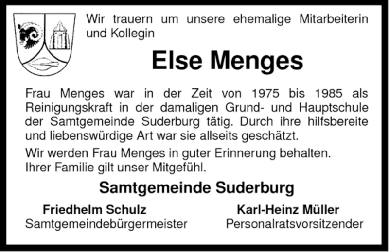  Traueranzeige für Else Menges vom 31.10.2007 aus ALLGEMEINE ZEITUNG UELZEN