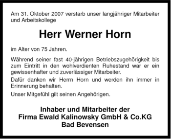 Traueranzeige von Werner Horn von ALLGEMEINE ZEITUNG UELZEN