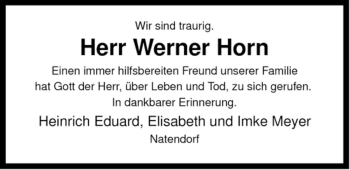 Traueranzeige von Werner Horn von ALLGEMEINE ZEITUNG UELZEN