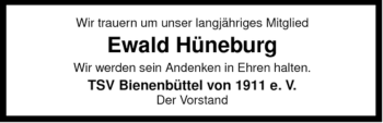 Traueranzeige von Ewald Hüneburg von ALLGEMEINE ZEITUNG UELZEN