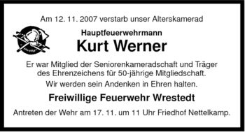 Traueranzeige von Kurt Werner von ALLGEMEINE ZEITUNG UELZEN