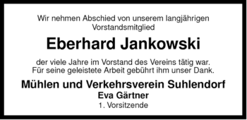 Traueranzeige von Eberhard Jankowski von ALLGEMEINE ZEITUNG UELZEN