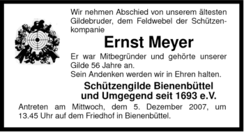 Traueranzeige von Ernst Meyer von ALLGEMEINE ZEITUNG UELZEN