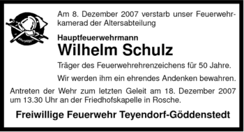 Traueranzeige von Wilhelm Schulz von ALLGEMEINE ZEITUNG UELZEN