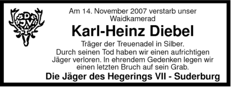  Traueranzeige für Karl-Heinz Diebel vom 17.12.2007 aus ALLGEMEINE ZEITUNG UELZEN