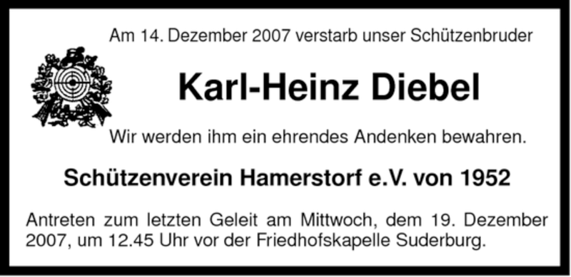  Traueranzeige für Karl-Heinz Diebel vom 18.12.2007 aus ALLGEMEINE ZEITUNG UELZEN