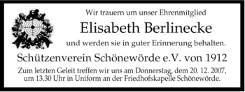 Traueranzeige von Elisabeth Berlinecke von ALLGEMEINE ZEITUNG UELZEN