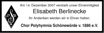 Traueranzeige von Elisabeth Berlinecke von ALLGEMEINE ZEITUNG UELZEN