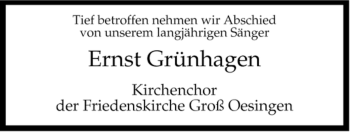 Traueranzeige von Ernst Grünhagen von ALLGEMEINE ZEITUNG UELZEN