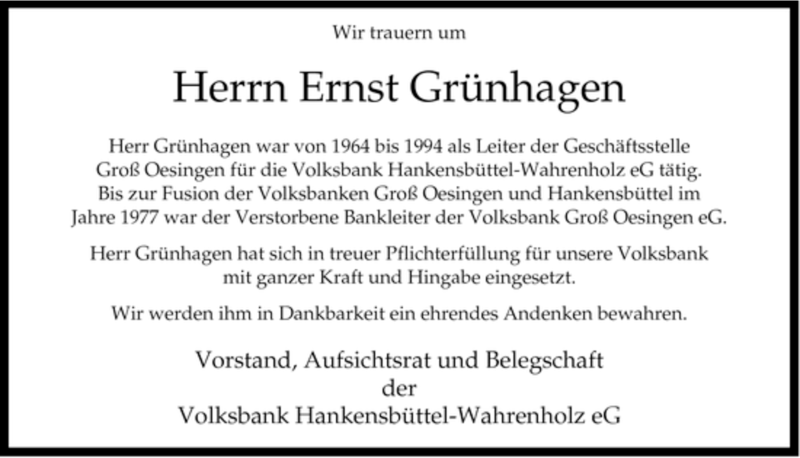  Traueranzeige für Ernst Grünhagen vom 22.12.2007 aus ALLGEMEINE ZEITUNG UELZEN