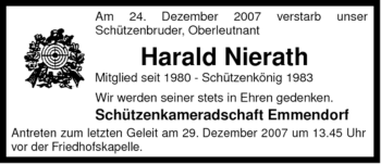 Traueranzeige von Harald Nierath von ALLGEMEINE ZEITUNG UELZEN