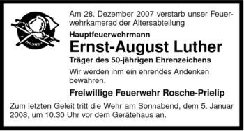 Traueranzeige von Ernst-August Luther von ALLGEMEINE ZEITUNG UELZEN