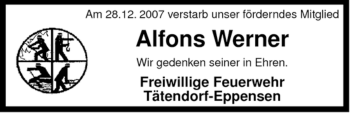 Traueranzeige von Alfons Werner von ALLGEMEINE ZEITUNG UELZEN