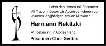 Traueranzeige von Hermann Rekitzki von ALLGEMEINE ZEITUNG UELZEN