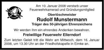 Traueranzeige von Rudolf Munstermann von ALLGEMEINE ZEITUNG UELZEN