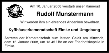 Traueranzeige von Rudolf Munstermann von ALLGEMEINE ZEITUNG UELZEN