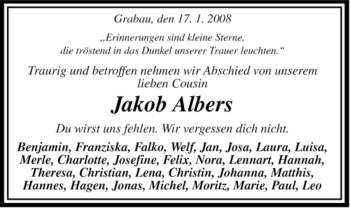 Traueranzeige von Jakob Albers von ALLGEMEINE ZEITUNG UELZEN