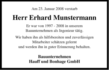 Traueranzeige von Erhard Munstermann von ALLGEMEINE ZEITUNG UELZEN