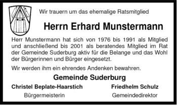 Traueranzeige von Erhard Munstermann von ALLGEMEINE ZEITUNG UELZEN