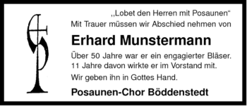 Traueranzeige von Erhard Munstermann von ALLGEMEINE ZEITUNG UELZEN