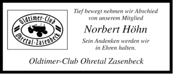 Traueranzeige von Norbert Höhn von ALLGEMEINE ZEITUNG UELZEN