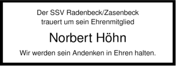 Traueranzeige von Norbert Höhn von ALLGEMEINE ZEITUNG UELZEN