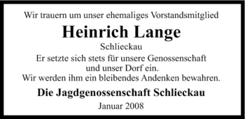 Traueranzeige von Heinrich Lange von ALLGEMEINE ZEITUNG UELZEN