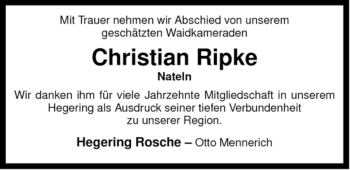 Traueranzeige von Christan Ripke von ALLGEMEINE ZEITUNG UELZEN