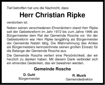 Traueranzeige von Christian Ripke von ALLGEMEINE ZEITUNG UELZEN