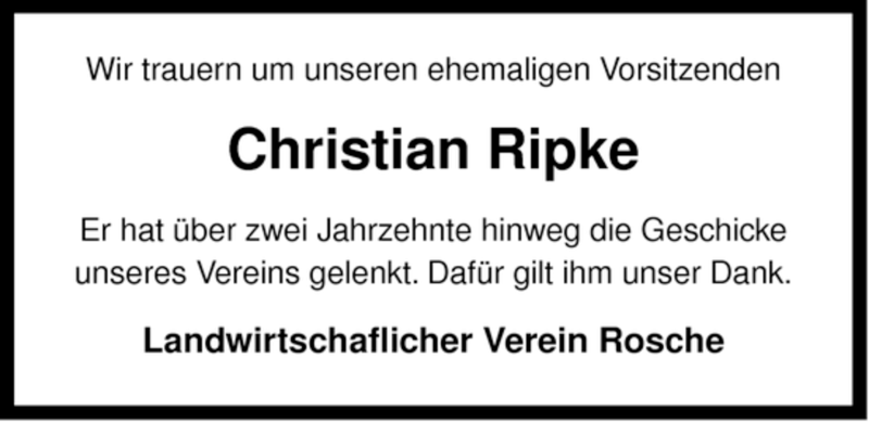  Traueranzeige für Christian Ripke vom 04.02.2008 aus ALLGEMEINE ZEITUNG UELZEN