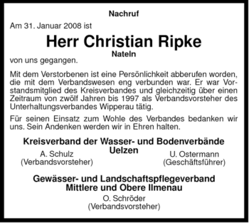 Traueranzeige von Christian Ripke von ALLGEMEINE ZEITUNG UELZEN