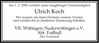 Traueranzeige von Ulrich Koch von ALLGEMEINE ZEITUNG UELZEN