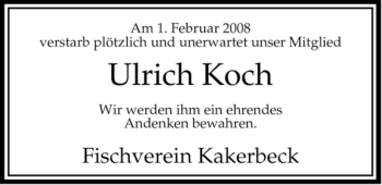 Traueranzeige von Ulrich Koch von ALLGEMEINE ZEITUNG UELZEN