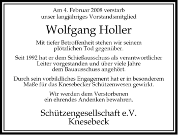 Traueranzeige von Wolfgang Holler von ALLGEMEINE ZEITUNG UELZEN