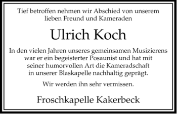 Traueranzeige von Ulrich Koch von ALLGEMEINE ZEITUNG UELZEN