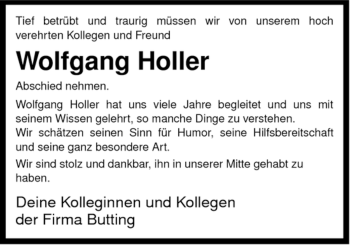 Traueranzeige von Wolfgang Holler von ALLGEMEINE ZEITUNG UELZEN