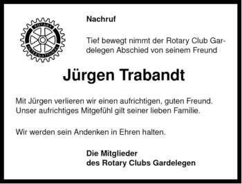 Traueranzeige von Jürgen Trabandt von ALLGEMEINE ZEITUNG UELZEN