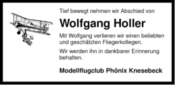 Traueranzeige von Wolfgang Holler von ALLGEMEINE ZEITUNG UELZEN