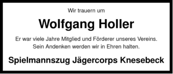 Traueranzeige von Wolfgang Holler von ALLGEMEINE ZEITUNG UELZEN