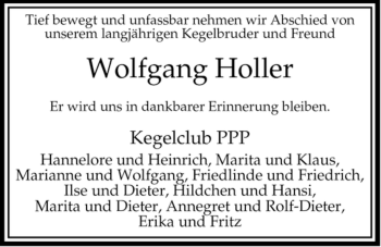 Traueranzeige von Wolfgang Holler von ALLGEMEINE ZEITUNG UELZEN