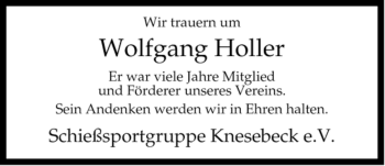 Traueranzeige von Wolfgang Holler von ALLGEMEINE ZEITUNG UELZEN